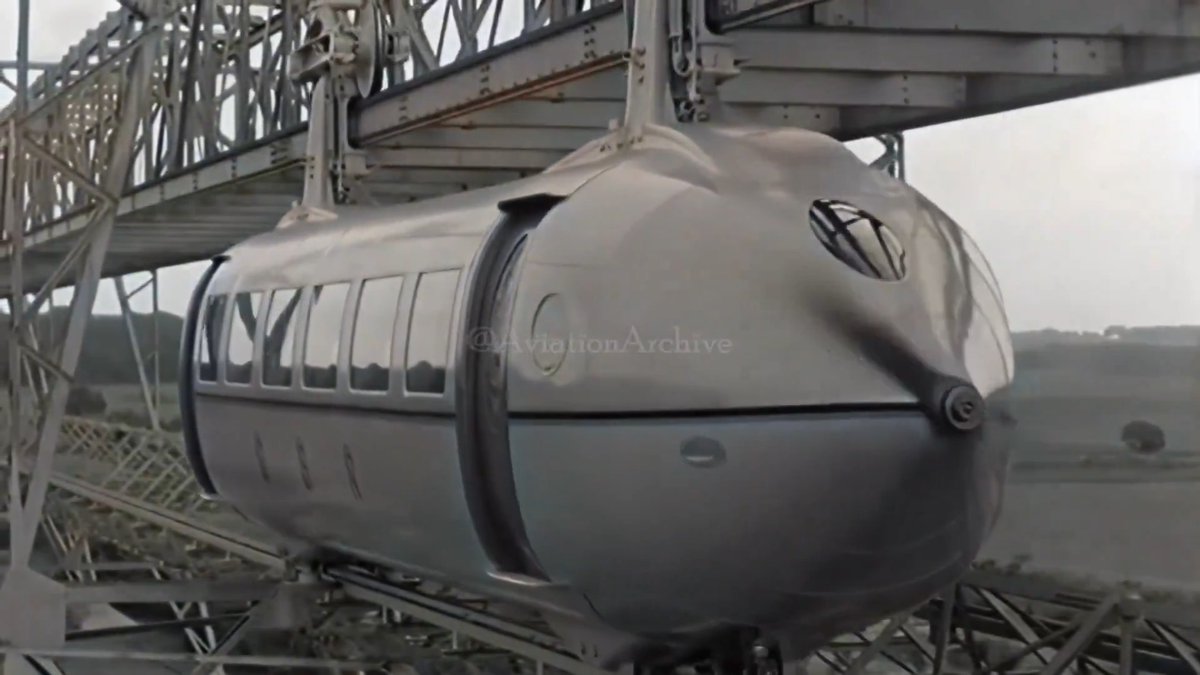 The Bennie Railplane was a form of rail transport invented in Scotland by George Bennie that moved along an overhead rail using propellers. The prototype was completed in 1929 and believed to be capable of speeds up to 193kmh. However, lack of financial backing ended the project.