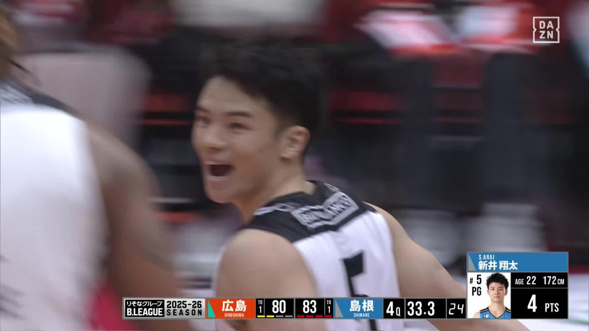 ダービー連勝に貢献💪 島根の特別指定選手・PG新井翔太 2試合連続で12得点6アシストと躍動✨ 🏆B1第33節 🆚広島×島根 📺#DAZN 見逃し配信 #Bリーグ #だったらDAZN #りそなグループ 島根スサノオマジック