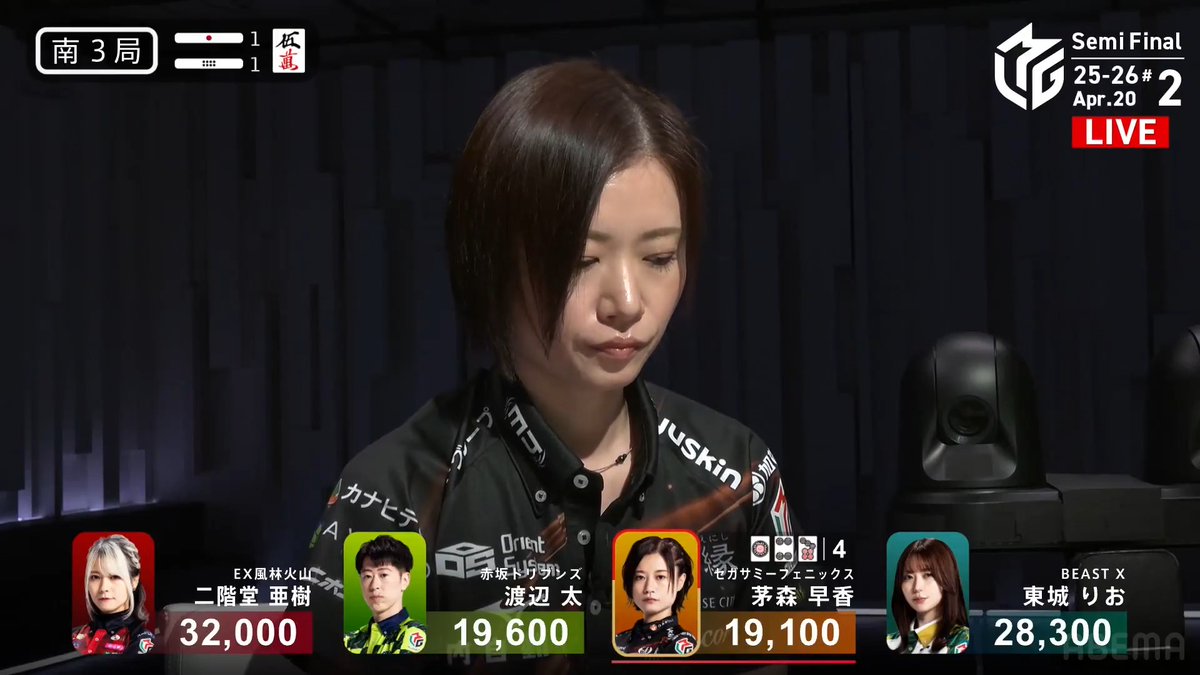 #Mリーグ 2025-26試合ダイジェスト📹 南3局1本場 #茅森早香 選手の親満貫ツモ! 着順アップを目指したい親の茅森選手 スムーズに手が進み 高めタンヤオとなる平和赤1の 🀙🀜🀟待ちリーチ! 安めながらも🀙ツモ! 裏ドラ1枚の4000オールでトップ目に浮上! 👇動画タップで今すぐ無料視聴