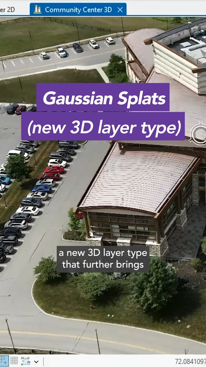This isn’t just a 3D scene, it’s a geospatial digital twin built with Gaussian splats in ArcGIS. This new GIS layer type brings the physical world into your maps, even adding lifelike detail to vegetation, thin structures, and other complex surfaces.