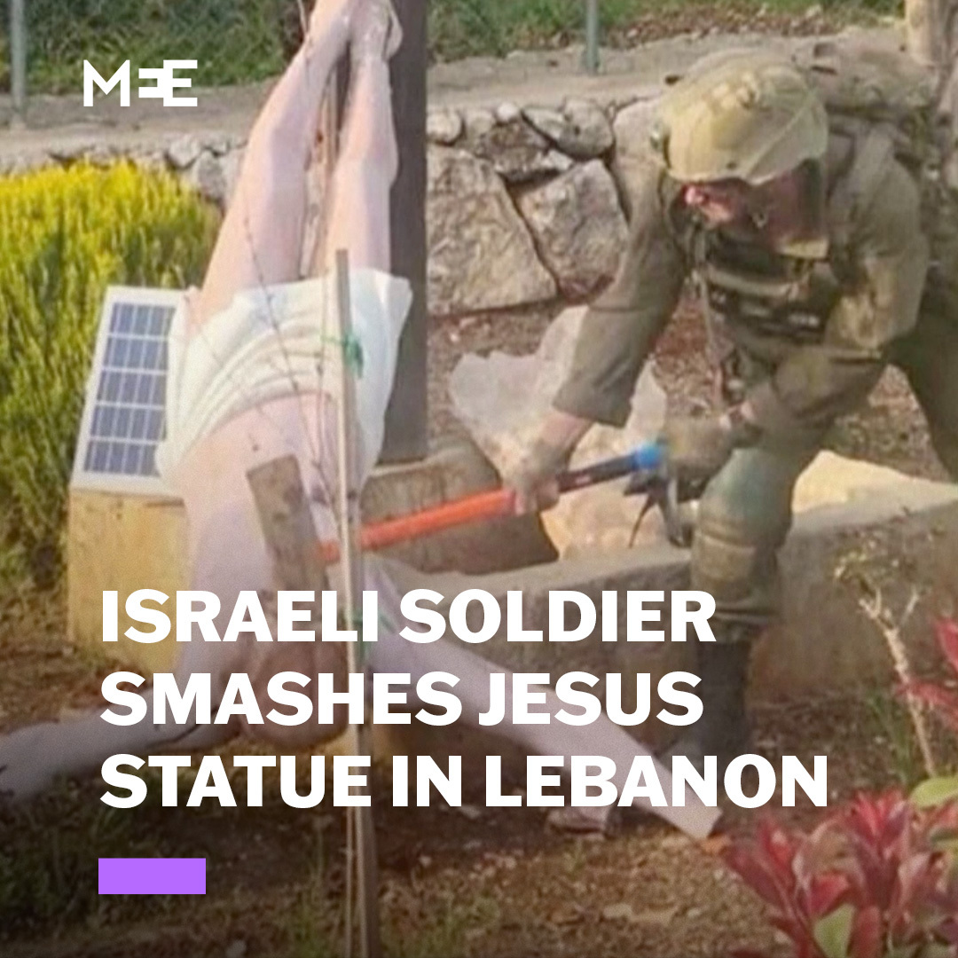 An image showing an Israeli soldier using a hammer to smash a statue of Jesus on a cross in south Lebanon sparked online outrage on Sunday. Israeli officials, including PM Netanyahu, condemned the soldier’s actions, saying they were “inconsistent with the values” of the army.