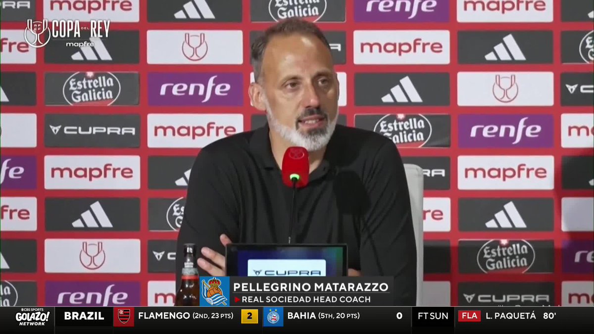 "Historic. No American manager has ever done it before." Tony Meola, Nico Cantor, Geoff Shreeves and Claudia Pagán give Pellegrino Matarazzo his flowers after he guided Real Sociedad to Copa del Rey success 🇺🇸