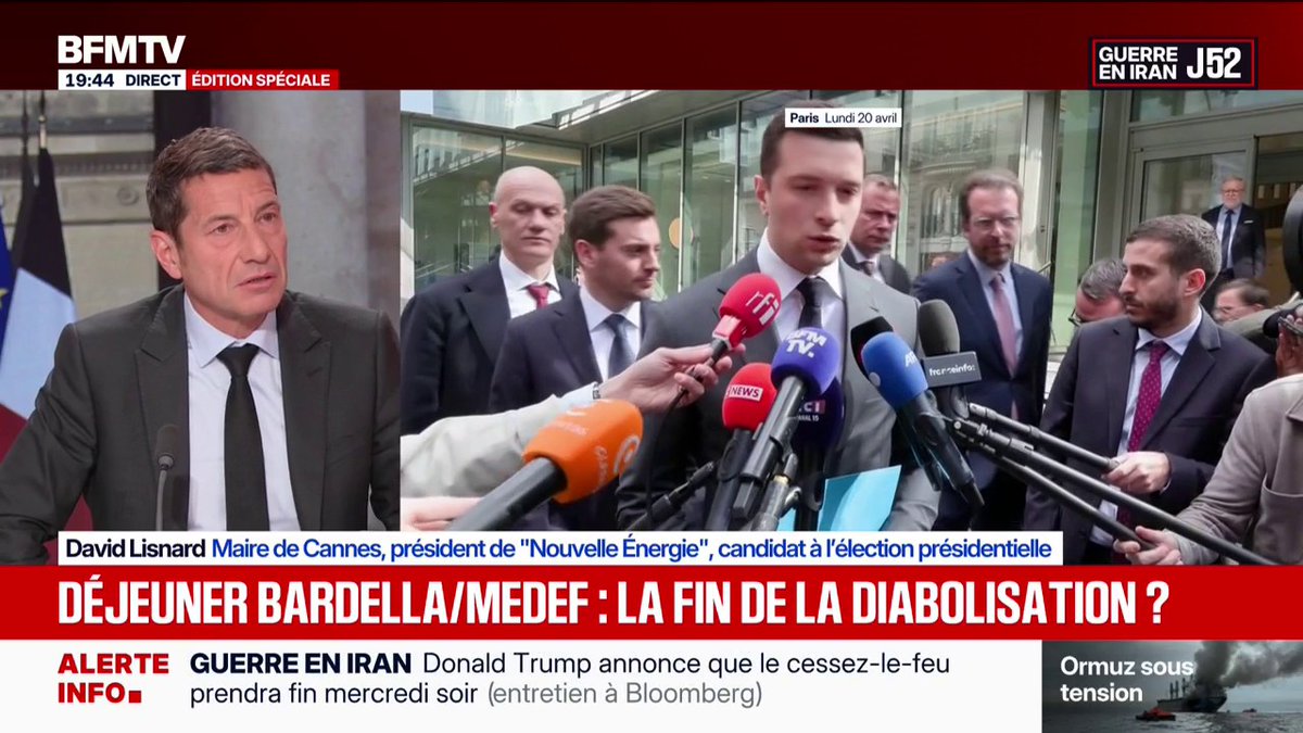 "Ça ne me choque pas du tout": David Lisnard réagit au déjeuner entre Jordan Bardella et le Medef