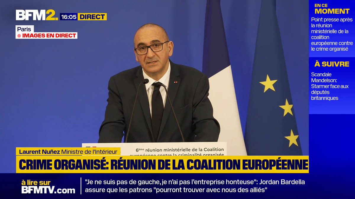 💬"Nous avons décidé d'y adjoindre le Portugal qui connaît des problématiques similaires" Le ministre de l’Intérieur, Laurent Nuñez, annonce que le Portugal rejoint la coalition européenne contre la criminalité organisée #BFM2
