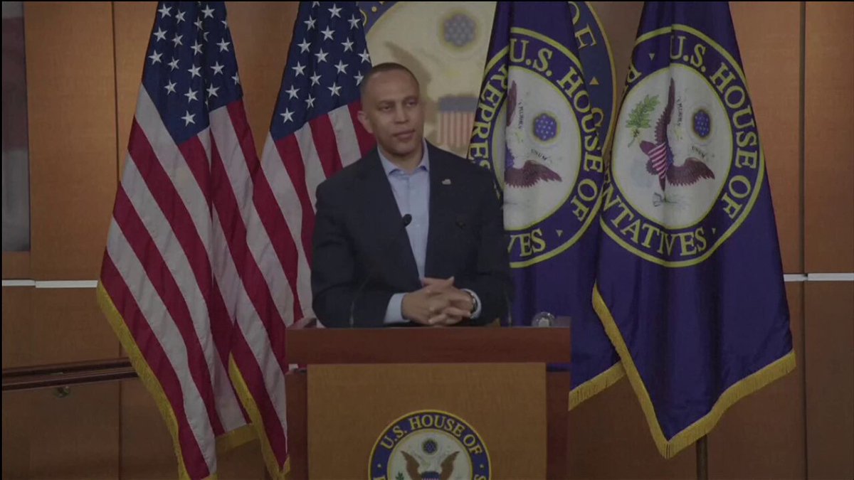 Jeffries on Kash Patel: "We have to stop putting all the blame on the people who nominated this incompetent, toxic, malignant individual. What about the people who confirmed him? It's extraordinary to me that Senate Republican confirmed people like Noem, Bondi, Hegseth, RFK Jr, and Patel."