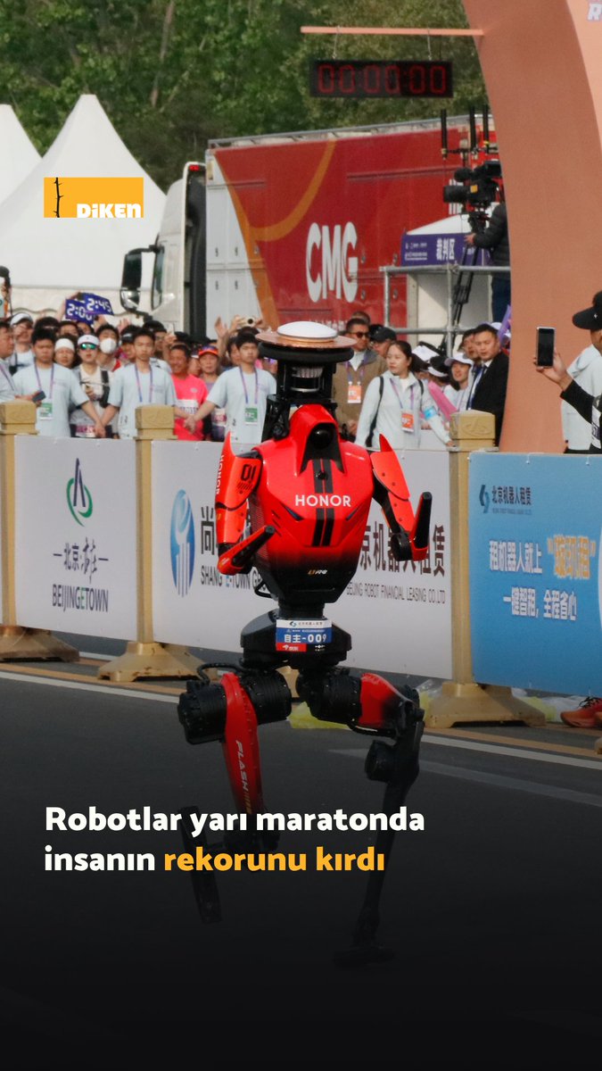 Robotlar yarı maratonda insanın rekorunu kırdı Yarışı kazanan robot 50 dakika 26 saniyelik derecesiyle dünya rekorunun sahibi oldu. Ugandalı atlet Jacob Kiplimo Mart 2026'da Lisbon'da düzenlenen yarışta rekoru 57 dakika 20 saniyelik dereceyle kırmıştı.