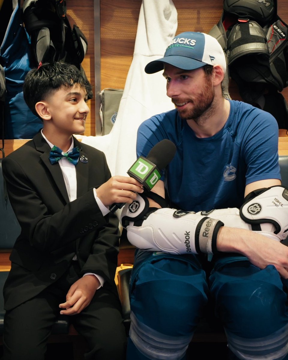 That’s some boots on the ground journalism. TD (Canada) Junior Reporter, Mikhael, went around to ask your #Canucks a few burning questions during Fan Appreciation Night!