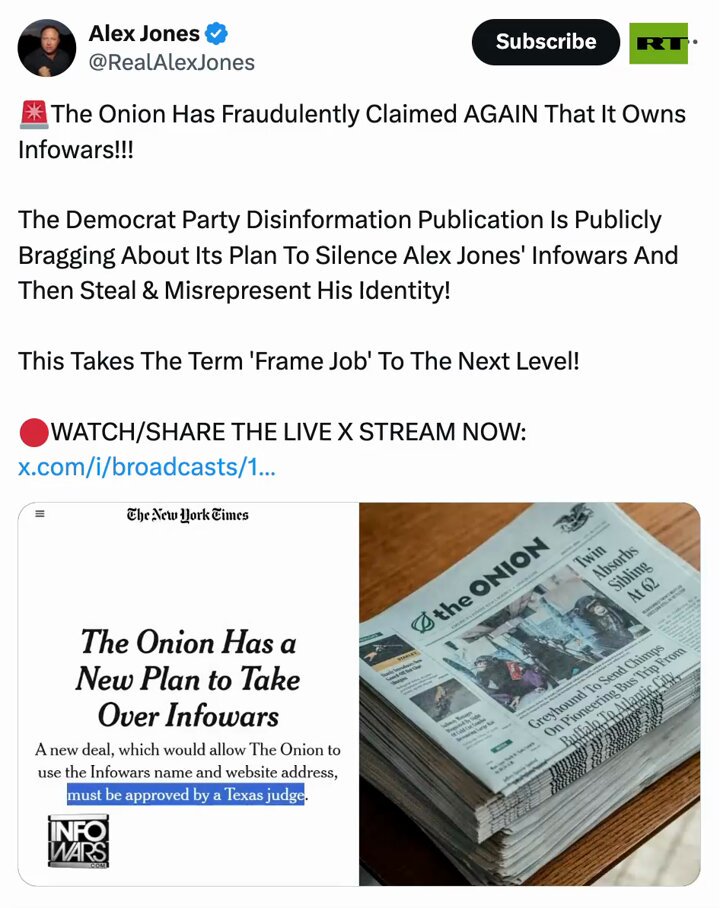 ‘It’s like NUCLEAR TESTING waking up Godzilla. It’s not going to go well’ — Alex Jones responds to news of The Onion taking over Infowars ‘And you’re Tokyo, politically, lovingly, nonviolently’