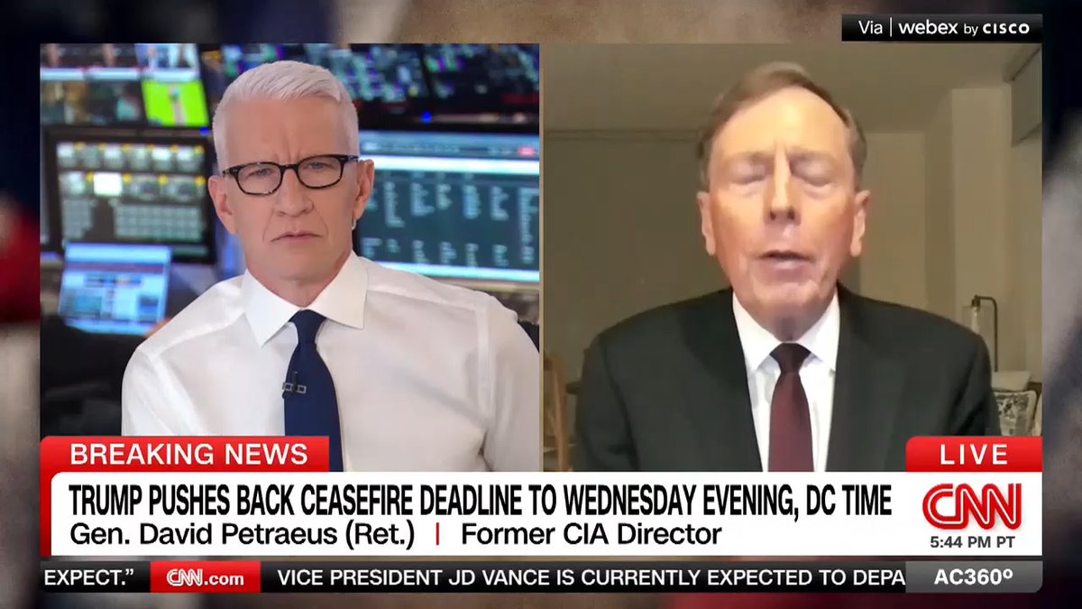 Retired U.S Army General David Petraeus says both sides would like to see a deal to end the war with Iran, but the best-case scenario may be an extension of the current ceasefire and a memo of understanding that enables discussions to continue.
