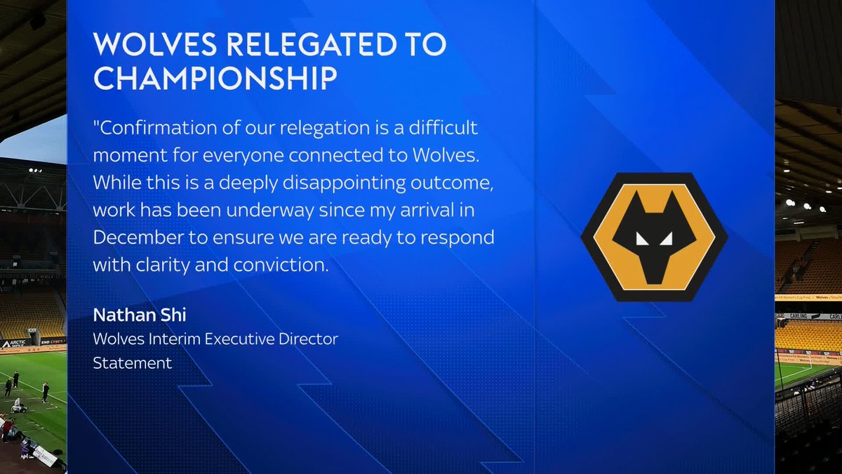 Wolves interim executive director Nathan Shi says club are ‘ready to respond’ after relegation to the Championship was confirmed.