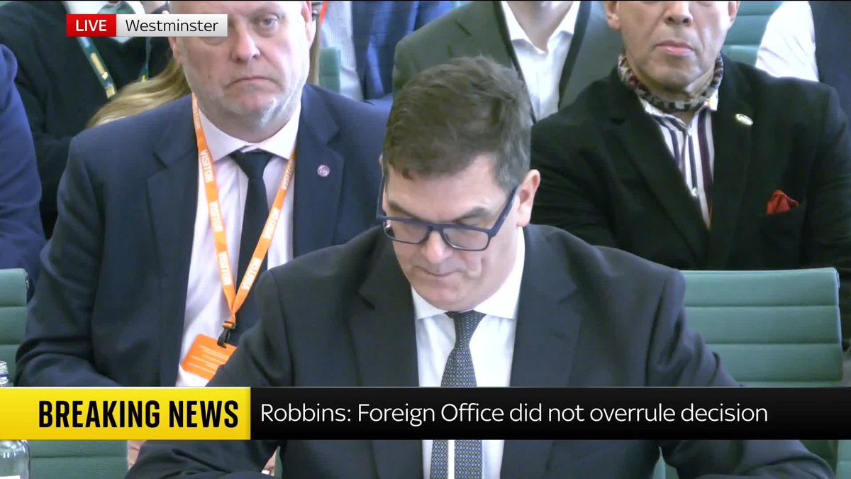 'The handover briefing I was getting was what I felt was a genuinely dismissive attitude to his vetting clearance. The focus was on getting him to Washington quickly' Sir Olly Robbins is giving evidence to Parliament's Foreign Affairs Committee on Mandelson's appointment.