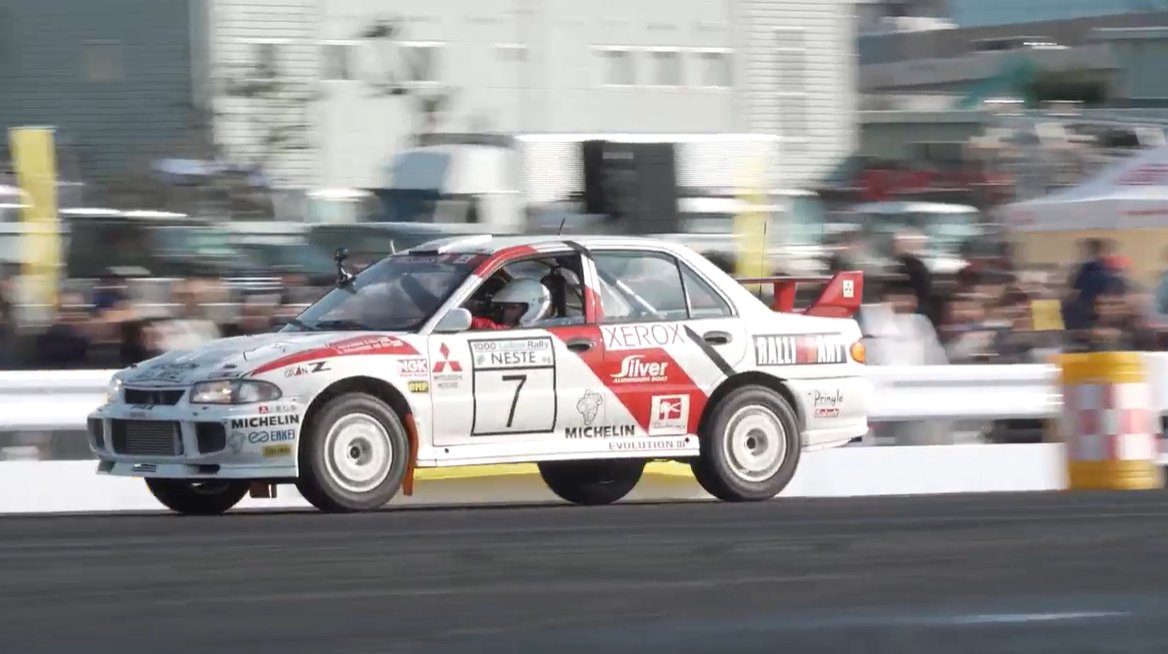 ランサーエボリューションⅢ Gr.Aがサプライズでデモラン👀 1996年のWRC1000湖ラリーを制した勇姿をどうぞ! #MSJ2026 #RALLIART