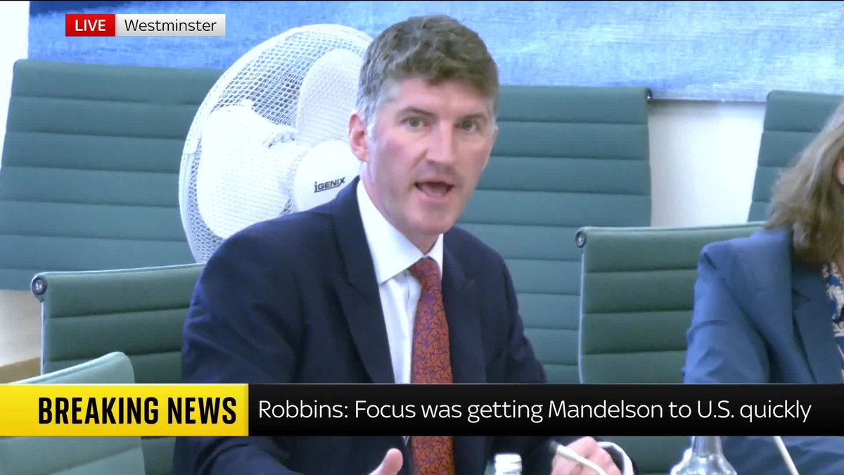 Former Foreign Office Permanent Under-Secretary Sir Olly Robbins has said he is "not here to attack the Prime Minister" when asked if there were any inconsistencies with Sir Keir Starmer's statement to parliament yesterday 📺 Sky 501 and YouTube