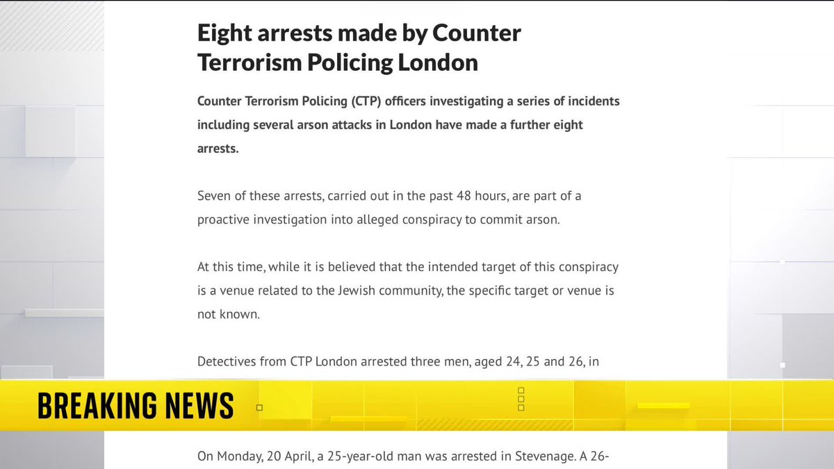 BREAKING: Eight people have been arrested by counter terror police investigating a series of incidents, including arson attacks in London. 📺 Sky 501, Virgin 602, Freeview 233 and YouTube