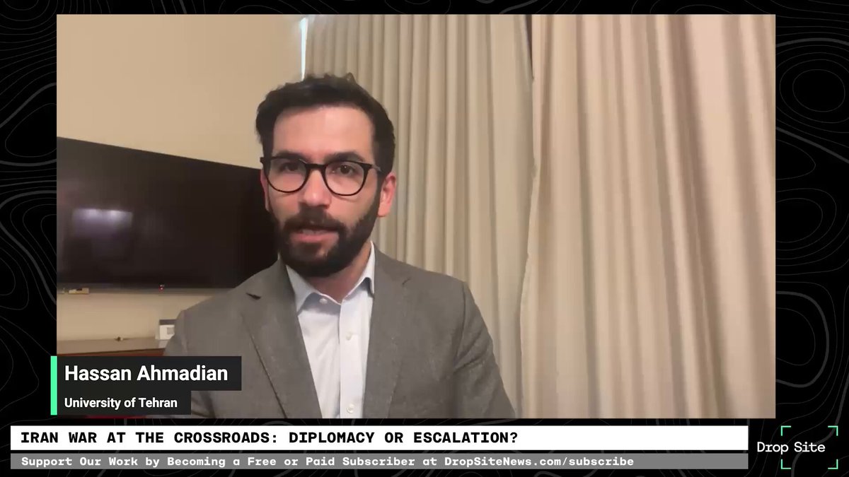🎥 There is active debate inside Tehran over whether Iran halted fighting too soon, academic Hassan Ahmadian told Drop Site’s Jeremy Scahill. Scahill noted some experts believe the pause may have cost Iran tactical leverage by giving the U.S. time to restock. Ahmadian said there may be some merit to that view, but argued the U.S. and Israel “cannot just restart the war in two weeks” if they are “running low… [because] anti-defense missiles are not produced en masse.” Overall, he said Iran aimed to “push back in a way that forces its foes to think twice and thrice,” and believes that objective was met, with regional actors also wary of renewed war. On Israel, Ahmadian said the conflict exposed a key strategic limit: “Israel showcased once more that it cannot shoulder such a confrontation with Iran absent the U.S.… That’s a shift in the balance of power in the region.” jeremy scahill | Hassan Ahmadian حسن احمدیان