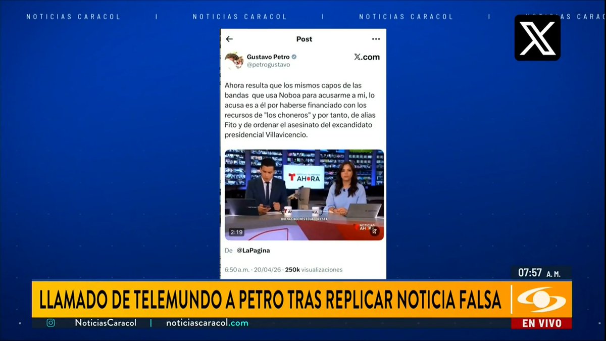 En las últimas horas hubo un llamado de atención por parte de Noticias Telemundo al presidente Gustavo Petro por publicar a través de sus redes sociales lo que calificaron como noticias falsas. Siga nuestra señal en vivo >>