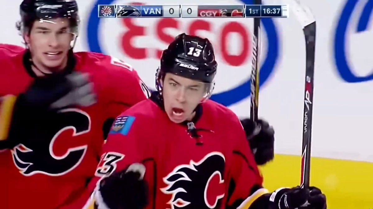 Johnny Gaudreau scored his first Stanley Cup playoff goal on this day in 2015 ❤️ 💛 (🎥: AC | YouTube)