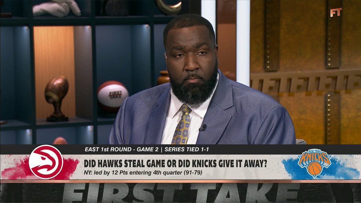 "The Hawks stole that one. ... They earned every bit of that win." Kendrick Perkins reacts to the Hawks' Game 2 win vs. Knicks ๐