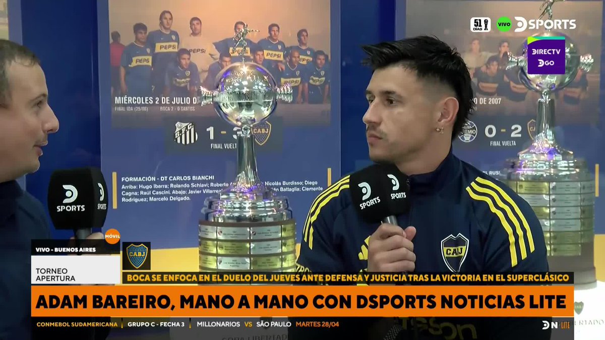 🗣️ADAM BAREIRO en @dsports con Gaston Gerke: "Tenía MUCHAS GANAS de patear el penal vs river. Le hacía señas, no quería incomodarlo (a #Paredes), pero lo quería patear, pero bueno, tenía mucha confianza y por suerte fue adentro".