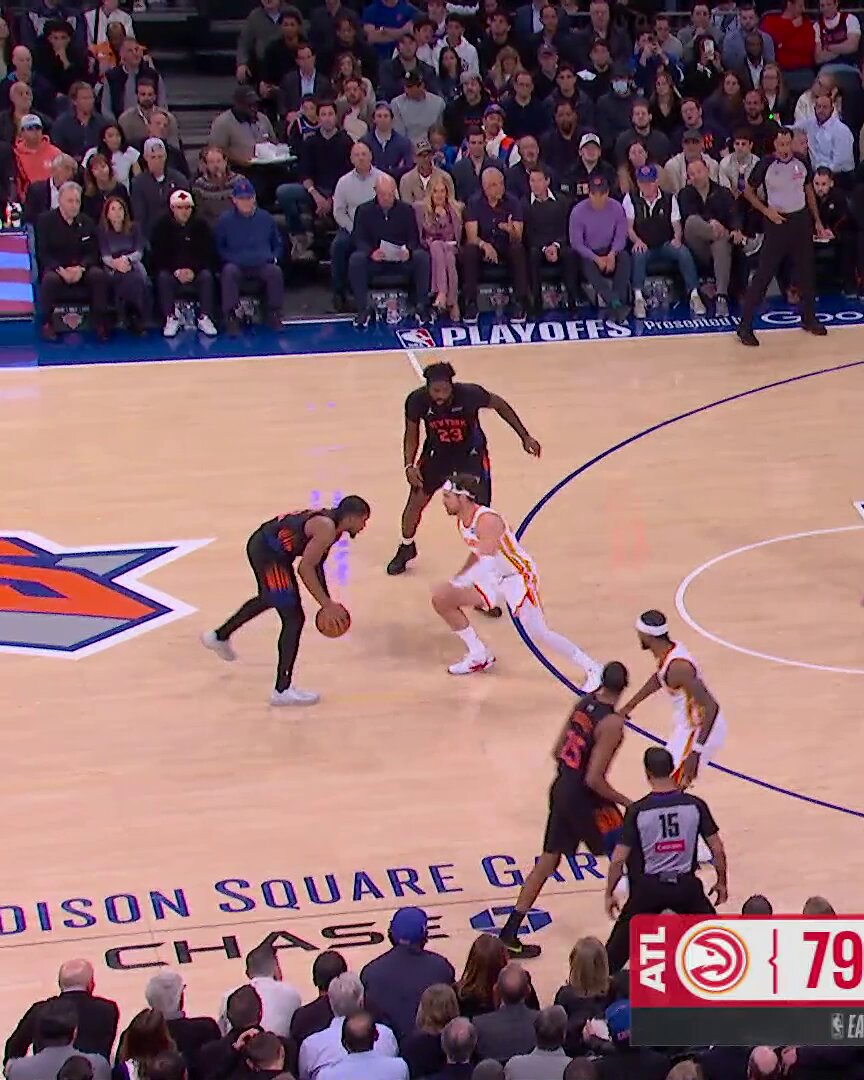 RARE POSTSEASON COMEBACK 🤯 Road teams trailing by 12 entering the 4Q in the shot‑clock era: 31-1,296. After the Atlanta Hawks W last night? 32-1,296. NYK (1-1) ATL Game 3: Thursday, 7:00pm/et, Prime