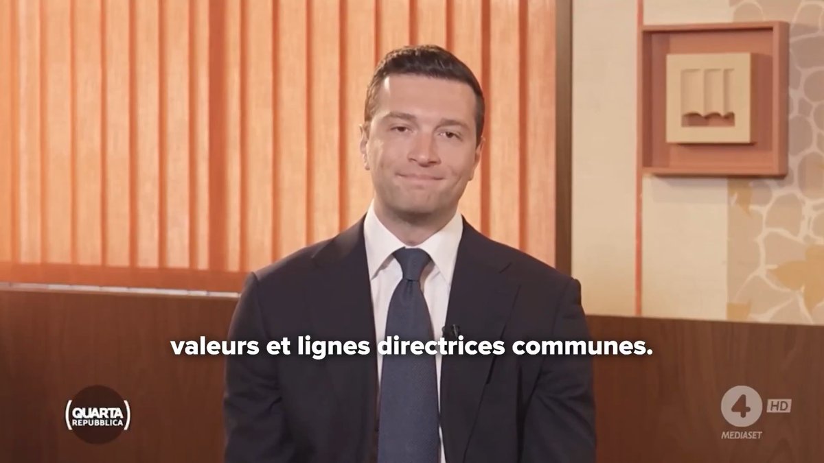 Mon parti, le Rassemblement National, est un mouvement patriotique, profondément attaché à la France. Son objectif n’est pas seulement de remplacer la droite traditionnelle, mais de sauver la Nation française. Quarta Repubblica #Rete4
