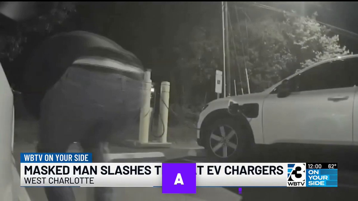 🚨#BREAKING: Dozens of Teslas and other EVs have now had their tires slashed by a masked man with STEAK KNIFE in Charlotte NC. Residents are now terrified to charge their vehicles at public charges after spree of tire slashings around the city. No motive is known...