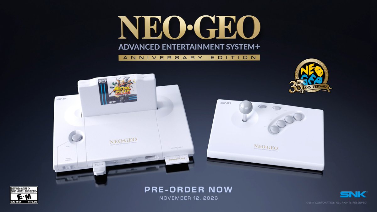 THE RETURN OF A LEGEND. NEOGEO AES+ console launches November 12, along with games & accessories. Pre-order now at Amazon.