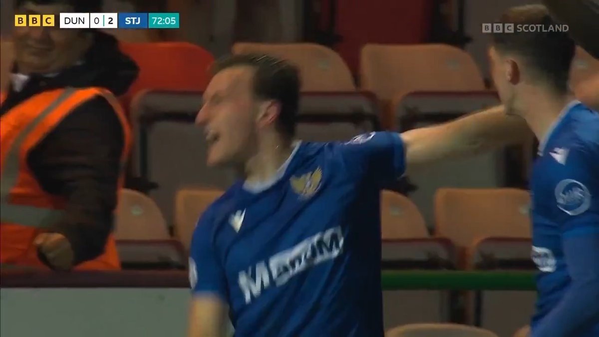 St Johnstone have one foot back in the Scottish Premiership. Ruari Paton's superb header doubles their lead against Scottish Cup finalists Dunfermline. 📺 Watch live on BBC Scotland