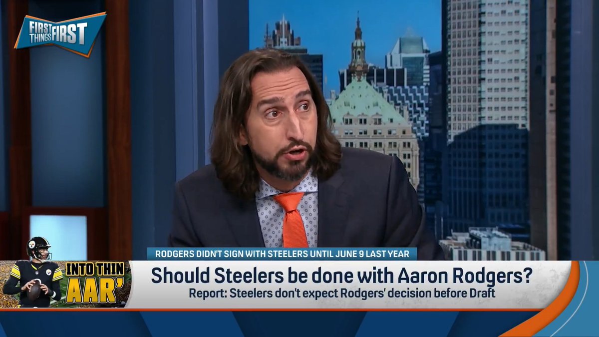 “You’re a legendary organization…and you are bending your own timeline for, roughly, the 23rd-best QB in the league… You are the Pittsburgh Steelers… Tell Omar Khan…’We have to be out of the Aaron Rodgers business.’” nick wright explains: