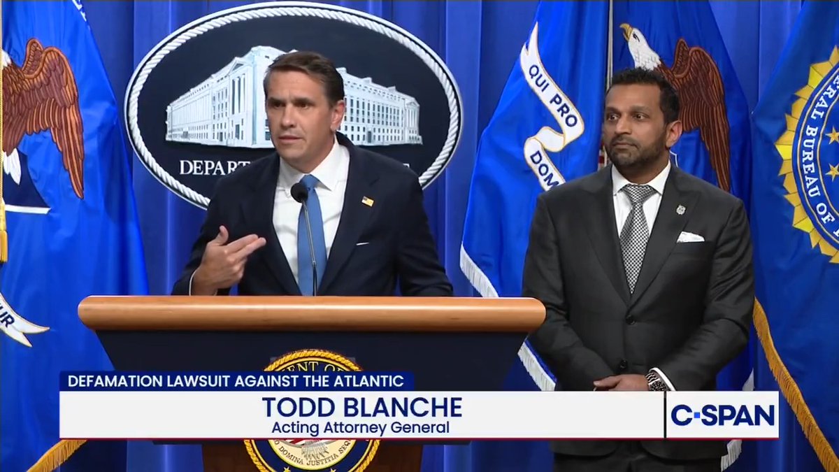 Q: "The FBI Director's on camera with the U.S. Olympic hockey team chugging a beer, do you think that's appropriate conduct for the FBI Director?" .Acting AG Todd Blanche: "That has nothing to do with the article."