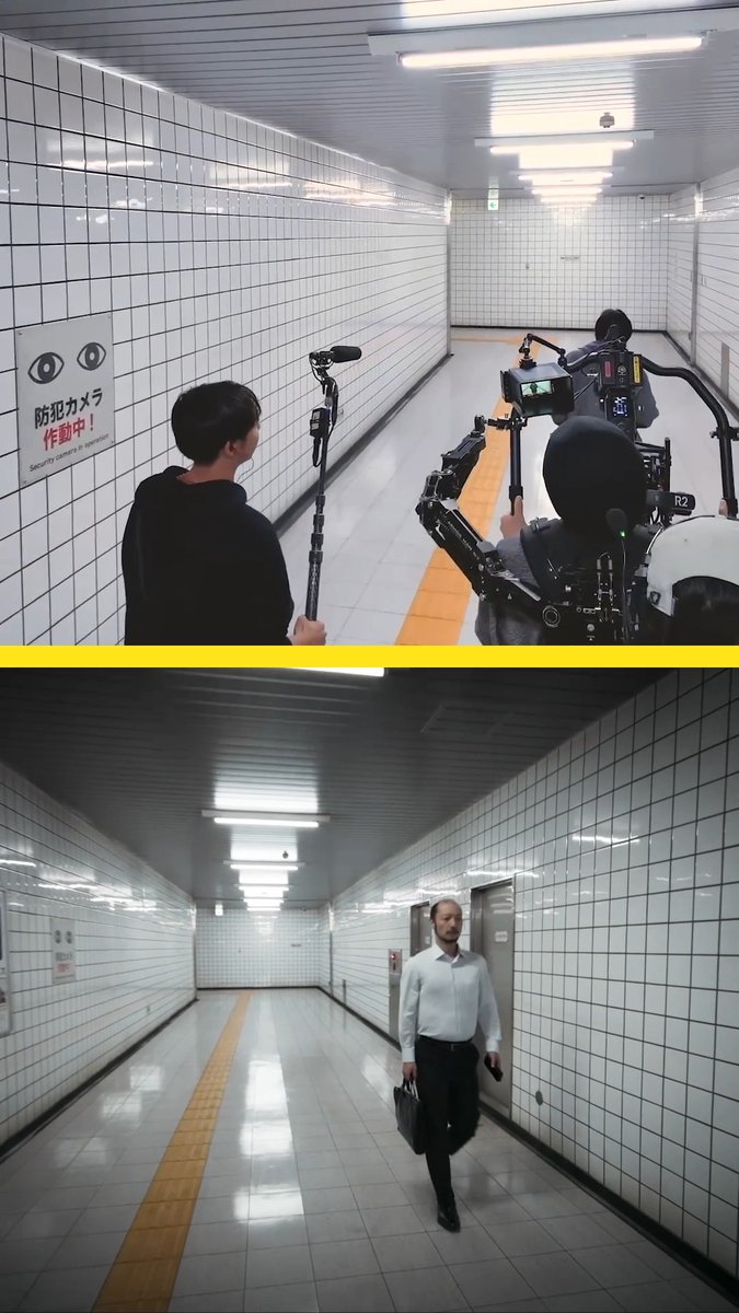 <8번 출구> ‘걷는 남자’ 촬영 비하인드 세트장 뒤편에서 자전거를 타고 이동한 뒤 다시 등장
