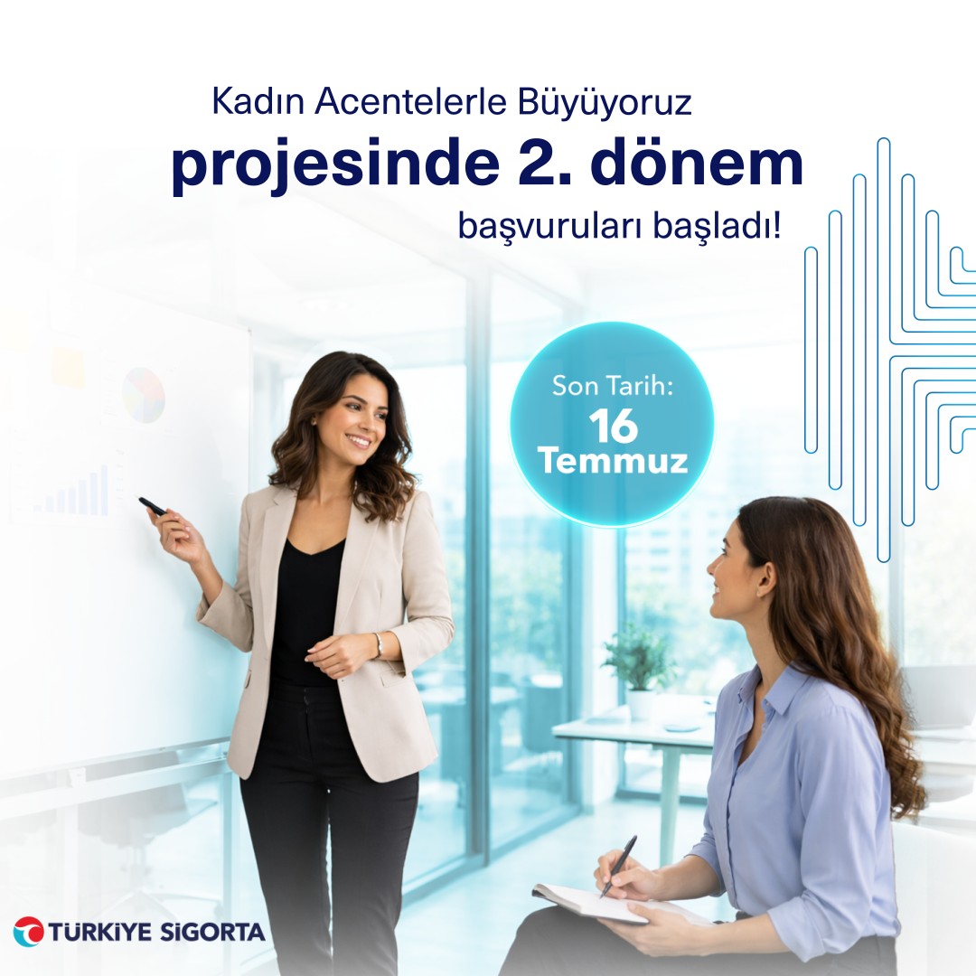 Türkiye Sigorta iş birliğiyle hayata geçirdiğimiz “Kadın Acentelerle Büyüyoruz” projesinin 2. dönem başvuruları başladı! ⭐️ Eğitim ve mentörlük olanaklarından finansal desteklere kadar, acentelik sürecini kolaylaştıran çözümler sizi bekliyor. Detaylı bilgi ve başvuru için web sitemizi ziyaret edebilirsiniz.