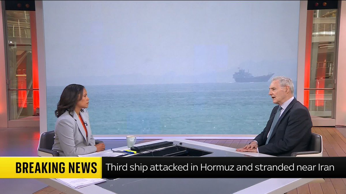 A third ship has been targeted in the Strait of Hormuz, according to Iran's state news agencies. The ship was named as the Euphoria and is said to be "stranded off the coast of Iran". Defence and Security Analyst Michael Clarke has more. 📺 Sky 501/YT