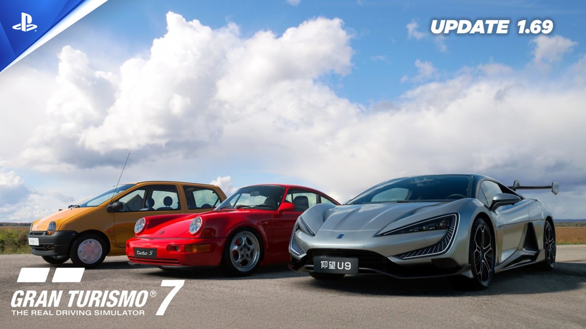 Nouvelle mise à jour de Gran Turismo 7 demain avec notamment 3 nouvelles voitures : 🇩🇪 Porsche 911 Turbo S Leichtbau (964) '93 🇨🇳 Yangwang U9 '24 🇫🇷 Renault Twingo '93 Tous les détails ici :