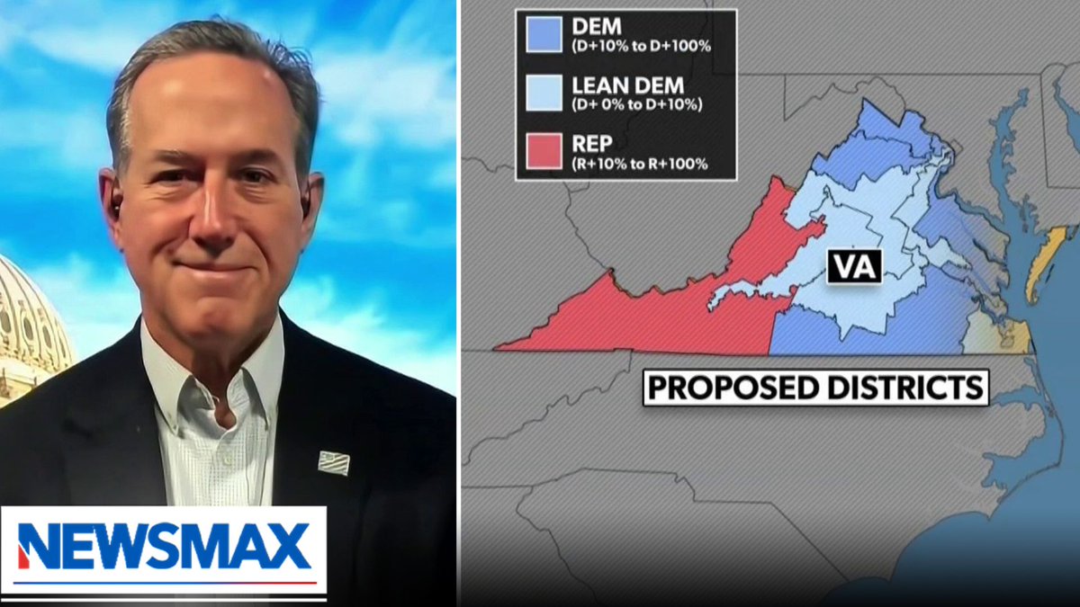 “There's actually a chance here that this process by which they got this ballot measure on the ballot could be overturned and the results of the election be nullified.” — Rick Santorum said Virginia’s new congressional map will face major legal challenges J. Hogan Gidley Sharla McBride Marc Lotter