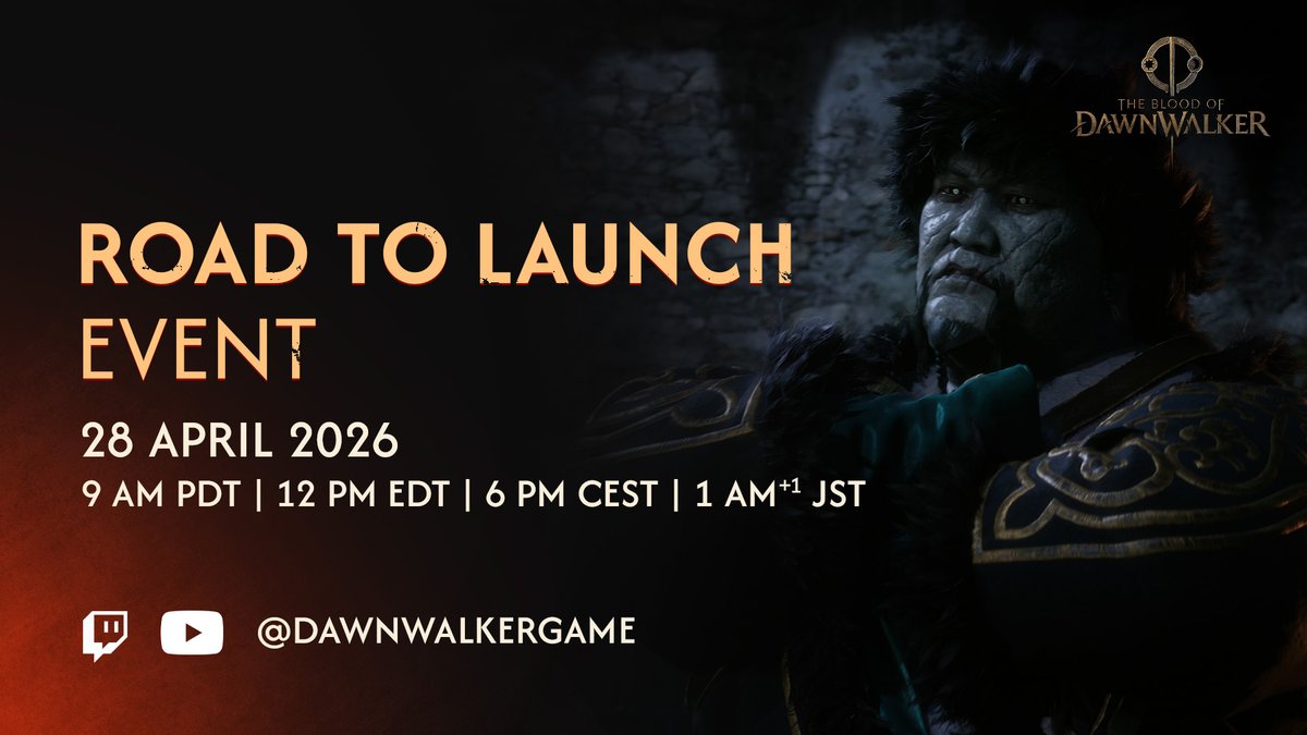 On April 28th (9 AM PDT | 6 PM CEST), gather round for a ~45min stream packed with #Dawnwalker content: 🩸 new open world gameplay 🩸 Story Trailer 🩸 RELEASE DATE 🩸 system reqs 🩸 dev insights into the game’s open world &amp; storytelling 🩸 epic music 🩸 and much, much more!
