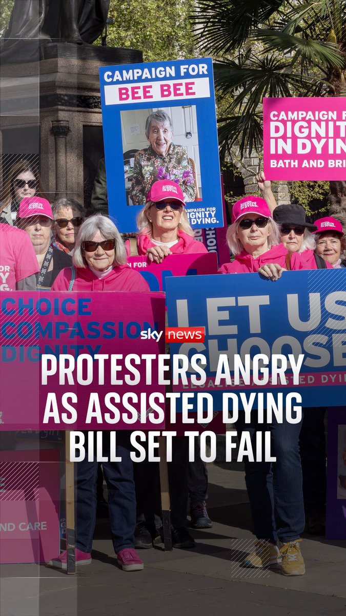Campaign group 'Dignity in Dying' is staging a demonstration in Westminster, two days before the final debate for the assisted dying bill is scheduled in the House of Lords, where it is set to fail. Sky's Ashish Joshi reports. 🔗