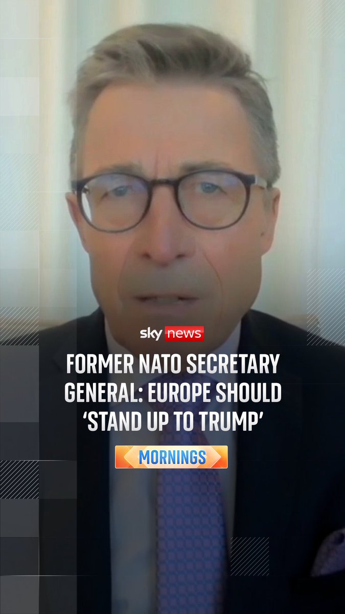 Former NATO Secretary General Anders Fogh Rasmussen tells Wilfred Frost that Europe should stand up to Donald Trump. He says Europe tell the U.S. President: 'We will help you out of this mess provided you will stop imposing tariffs on your allies and that you will stay engaged in Europe, in NATO and continue to support Ukraine.' 🔗