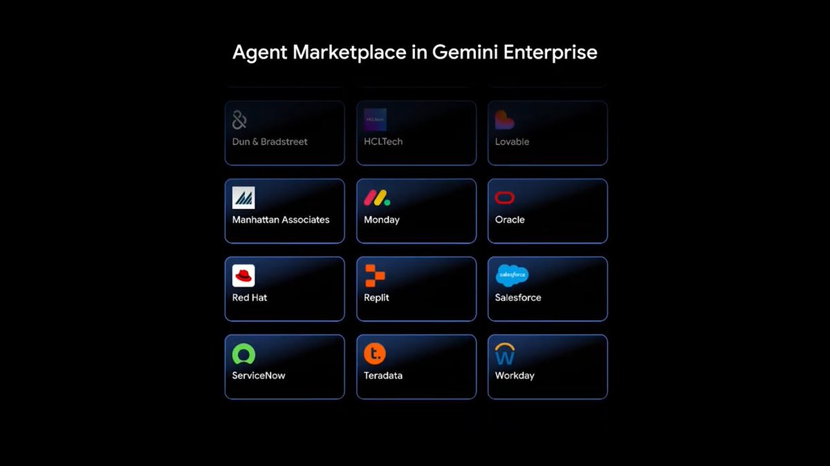 Agent Marketplace allows you to search for and deploy specialized agents from our global partner ecosystem directly in Gemini Enterprise—including Atlassian, Elastic, Oracle, ServiceNow, and Workday. #GoogleCloudNext