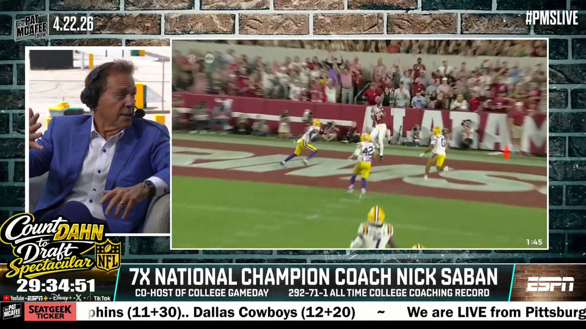 "He needs to go someplace where has a chance to develop, and not play right away." Nick Saban gives his thoughts on Ty Simpson ahead of the NFL draft 🏈 (via @patmcafeeshow)