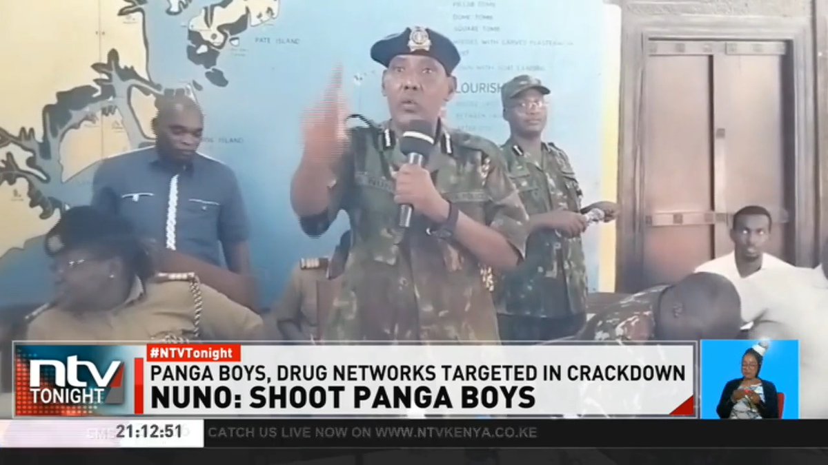Nuno: Shoot Panga Boys The Coast region police commander Ali Nuno has issued a "shoot-to-kill" directive targeting organised criminal gangs. Nuno maintains that machete-wielding gangs threaten peace and economic fortunes of the region. #NTVTonight Number8, the poet Kevin Mutai