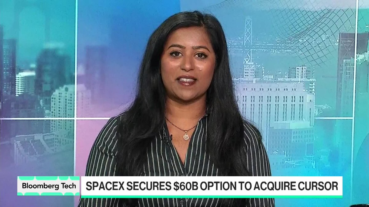SpaceX said it has an agreement giving it the right to acquire artificial intelligence startup Cursor for $60 billion later this year or to pay $10 billion for the companies’ work together, part of the Elon Musk-run firm’s efforts to catch up with rivals in AI coding tools. Bloomberg’s Natasha Mascarenhas has more