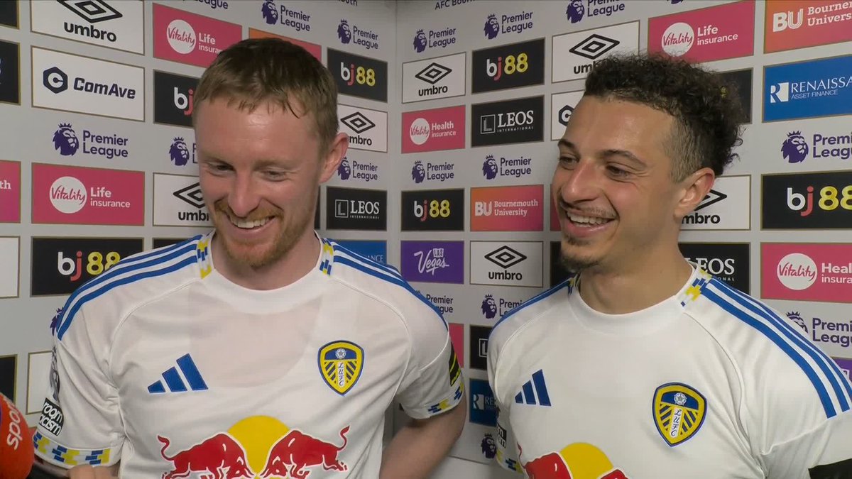 "He loves a shank against Bournemouth, don't he?" ๐คฃ Sean Longstaff and Ethan Ampadu react after Leeds' draw with Bournemouth.