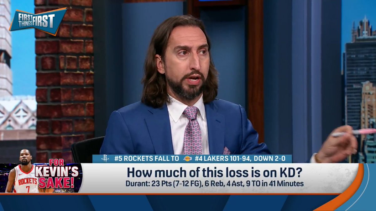 “Just missing Game 1 doesn’t change the fact that we all agreed if this Lakers team, without Luka and AR, beats this Rockets team, it’s a catastrophe for Kevin Durant.” nick wright reacts to the Rockets loss: