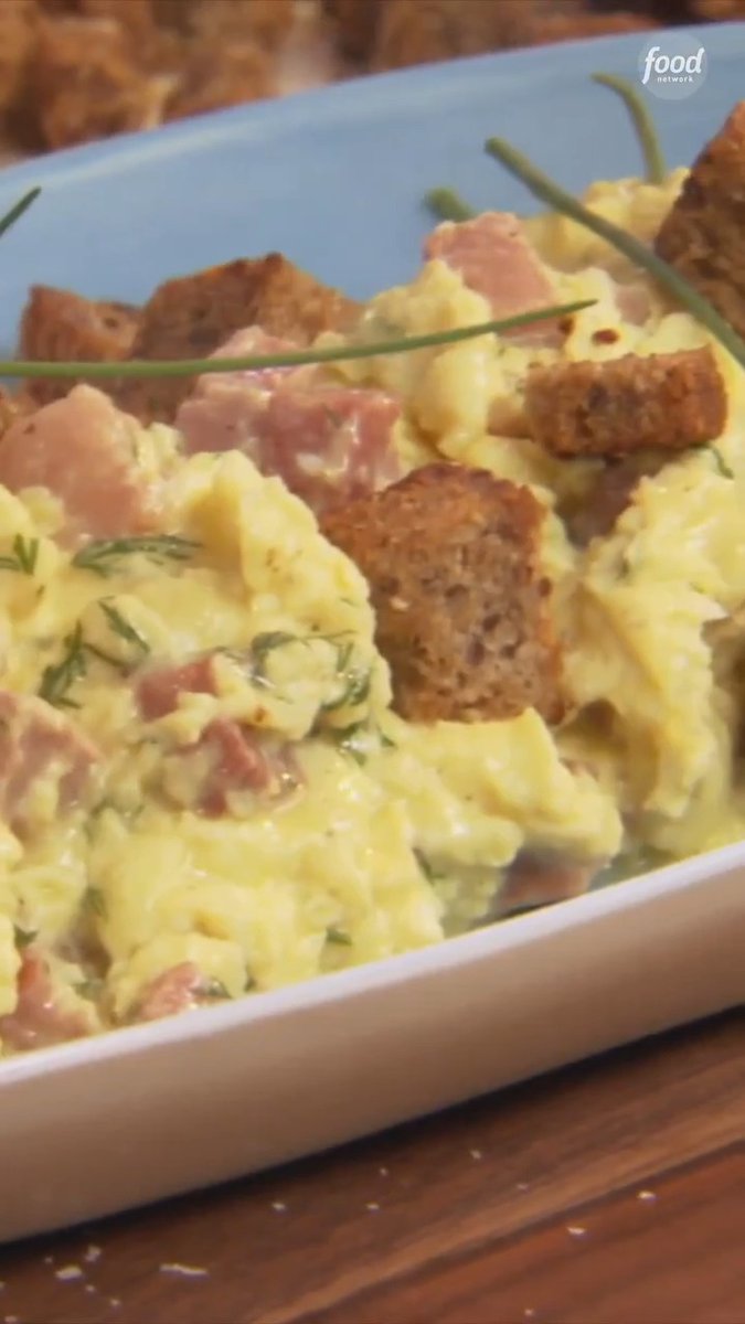 Pro tip: Bobby Flay uses the fat from his cooked ham to add extra flavor to his crispy croutons and cheesy eggs👌😋 Don't miss an all-new episode of #BeatBobbyFlay, tomorrow @ 9|8c! Get the recipe: