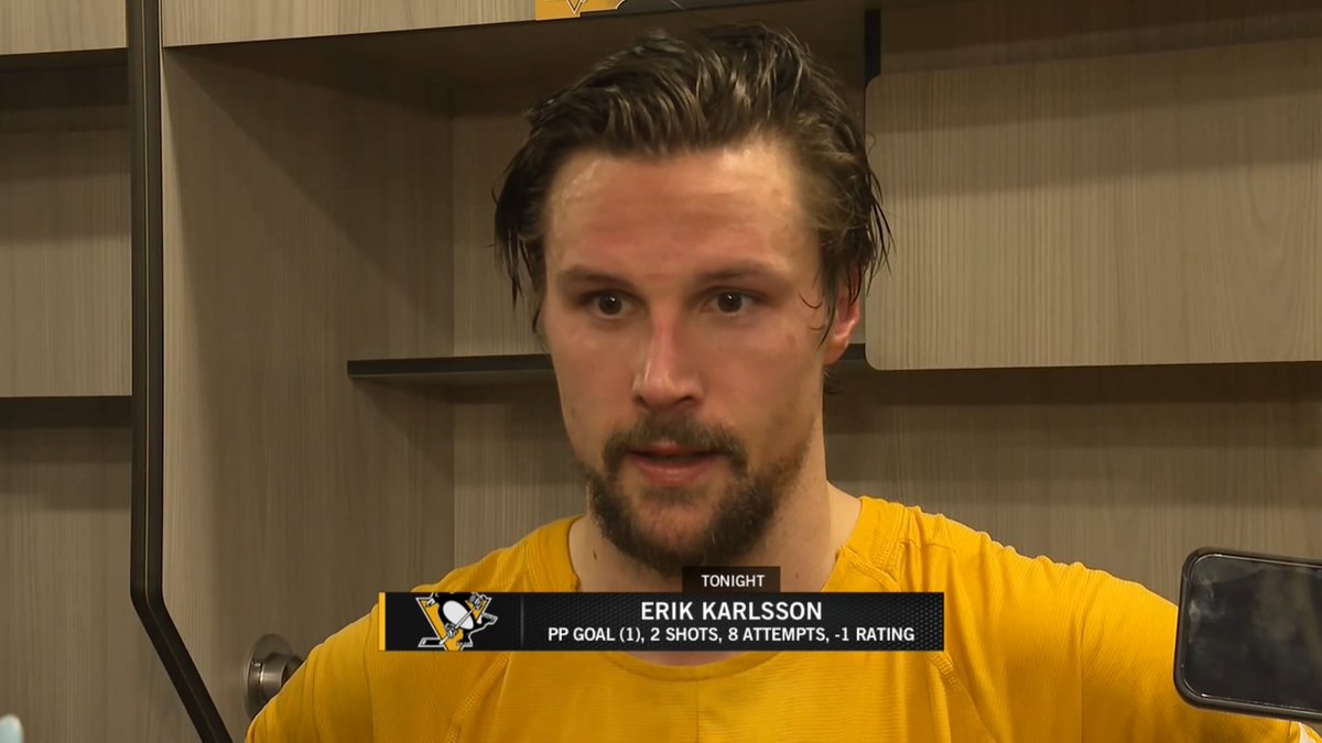 Karlsson, Rust speak following the loss ⬇️ EK65: "We've dug ourselves a hole that, for some, that can seem impossible... it's something that we'll have to embrace." Rust: "Game turned into a bit of a WWE match in the second period. They fed off that..."