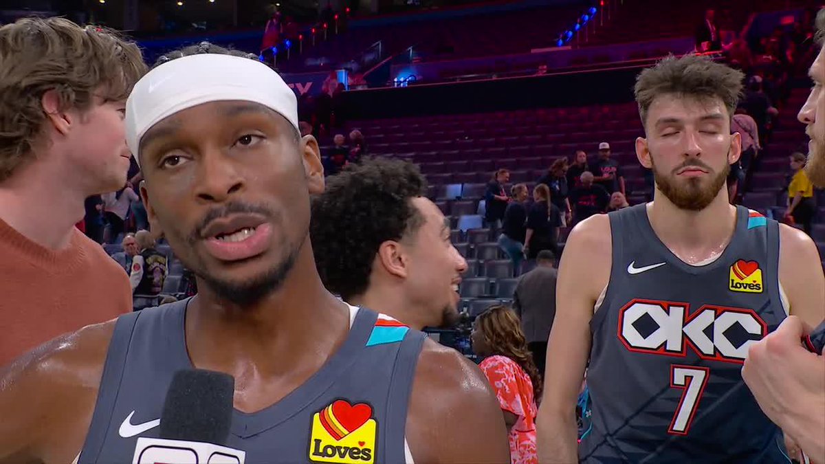 "Since the day that Chet Holmgren played for the Oklahoma City Thunder, we've been the first seed in the West." Chet's reaction to Shai complimenting him 😂