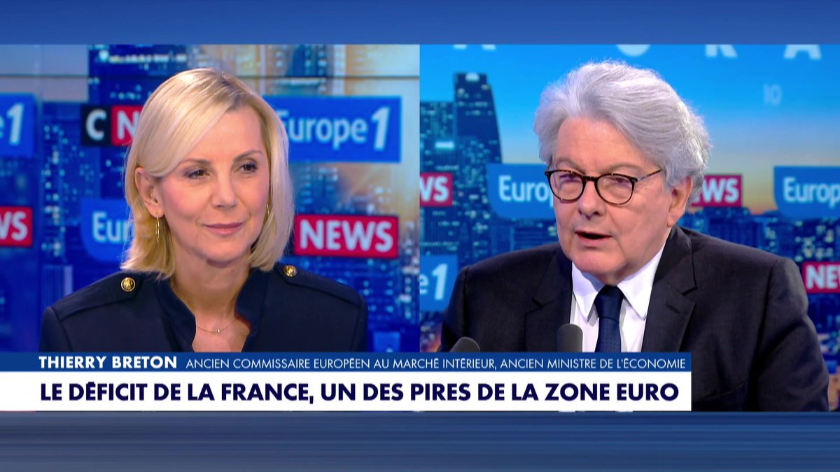 🚨💸 "Je propose d'inscrire dans la constitution l'obligation de ramener le déficit public à 1% du PIB d'ici 2032" déclare Thierry Breton Quel dommage qu'il ne l'ait pas proposé en 2005 quand il était ministre de l'économie avec un déficit à 2.9%