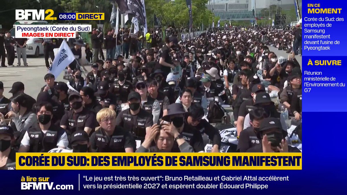 🚨🇰🇷 FLASH | En Corée du Sud, 40.000 salariés de Samsung manifestent pour réclamer des hausses de salaires et des primes liées aux profits de l’IA.