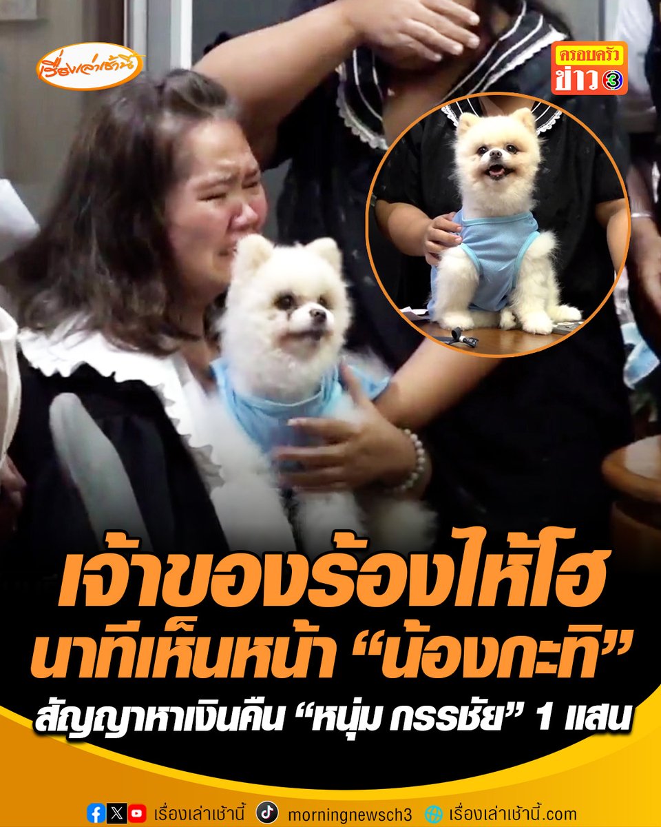 จบศึกชิงน้องกะทิ เจ้าของร้องไห้โฮนาทีเห็นหน้า ไม่เจอกันนาน 4-5 เดือน สัญญาจะคืนเงิน “หนุ่ม กรรชัย” 1 แสน และดูแลสุนัขอย่างดี #เรื่องเล่าเช้านี้ #ครอบครัวข่าว3 #ข่าวสังคม #น้องกะทิ